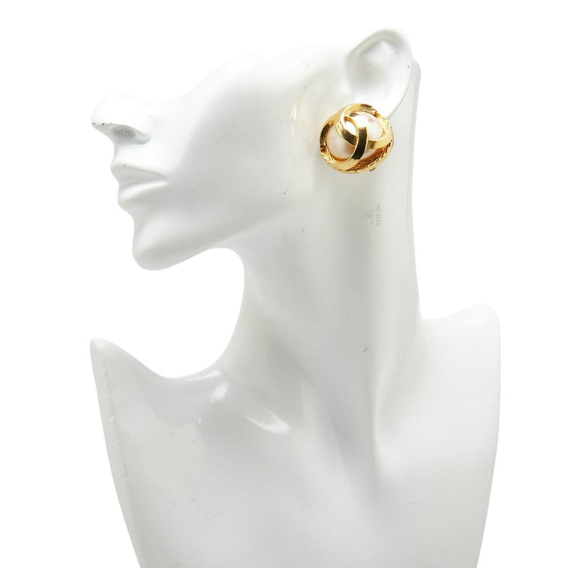 Chanel Gold Plated Coco Mark Faux Pearl Earrings