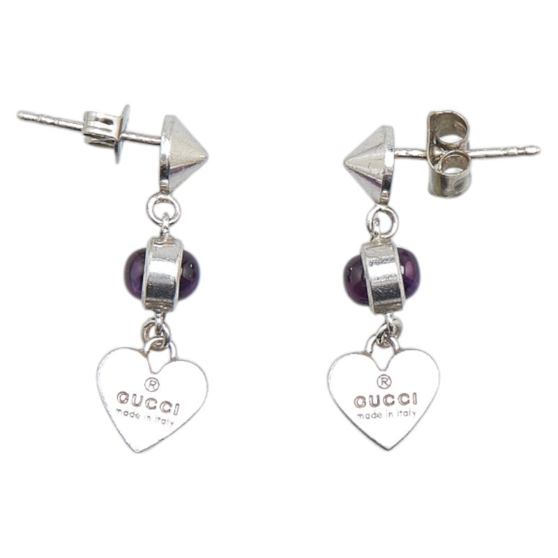 Gucci Heart Motif Silver Amethyst Earrings