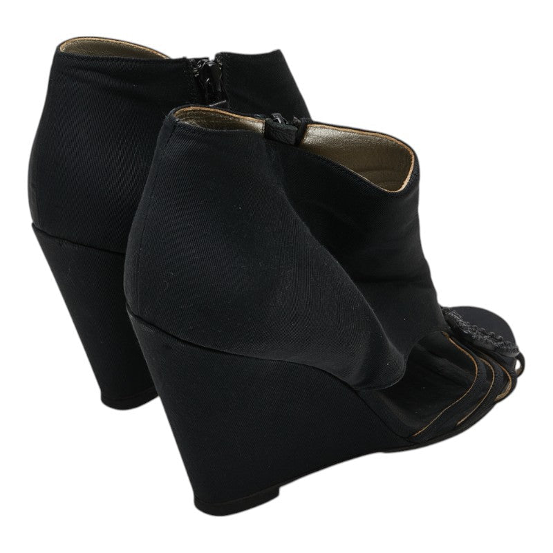 Chanel Coco Mark Ribbon Canvas Leather Wedge Sandals