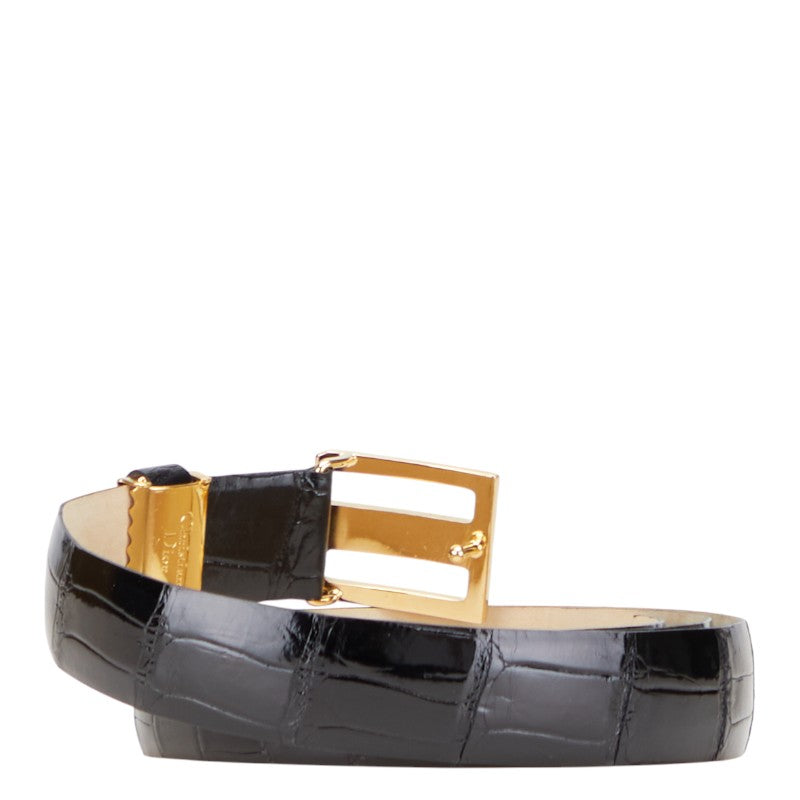 Dior CD Buckle Croco Embossed Leather Belt