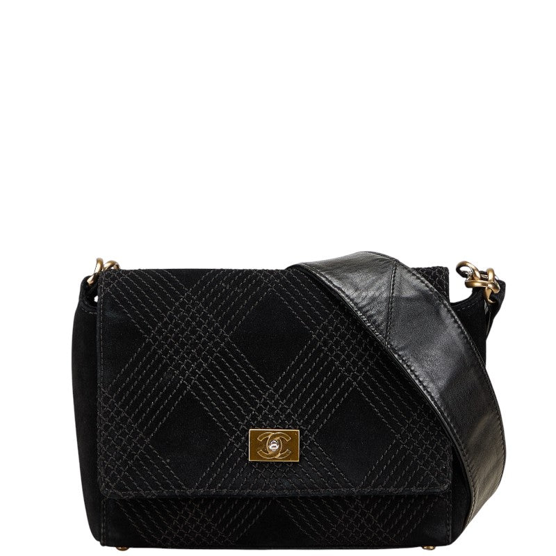 Chanel Coco Mark Wild Stitch Suede Leather Shoulder Bag