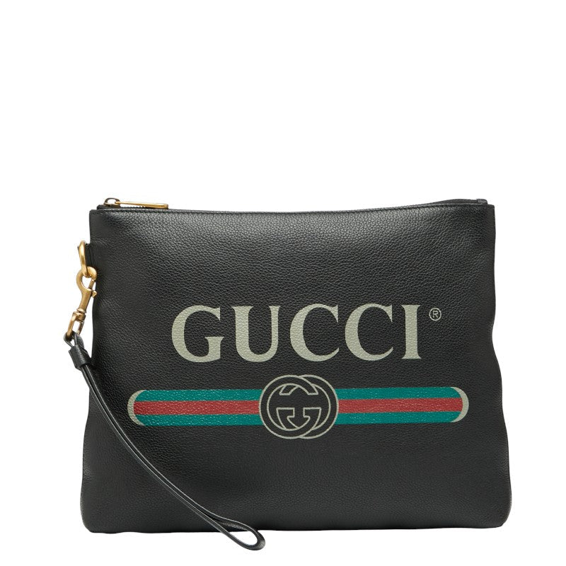 Gucci Logo Print Leather Clutch Bag