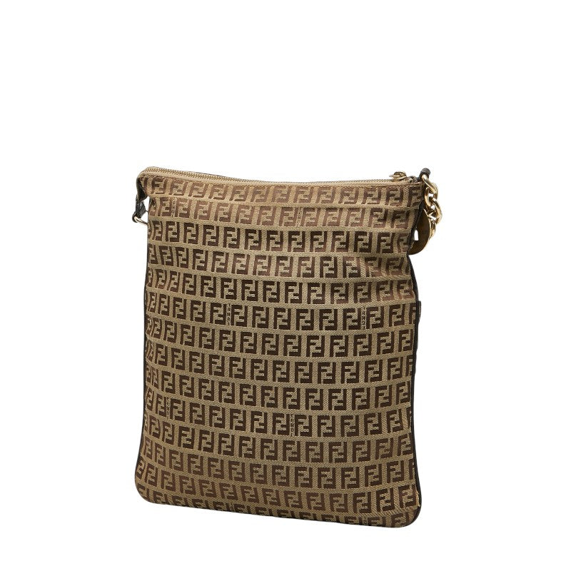 Fendi Zucchino Canvas Leather Shoulder Bag