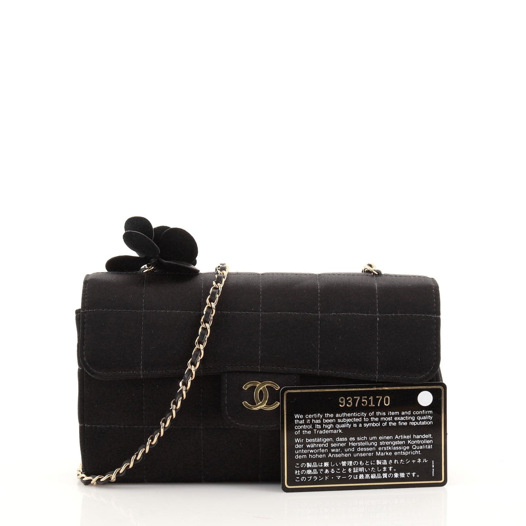 Camellia Chocolate Bar Flap Bag Quilted Satin Mini