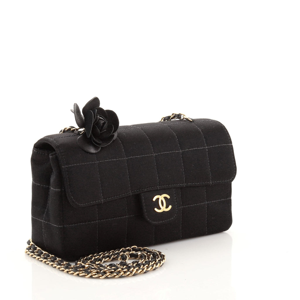Camellia Chocolate Bar Flap Bag Quilted Satin Mini
