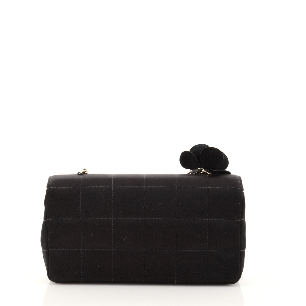 Camellia Chocolate Bar Flap Bag Quilted Satin Mini