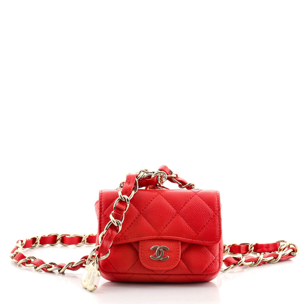 Classic Flap Charm Chain Belt Bag Quilted Caviar Mini 40