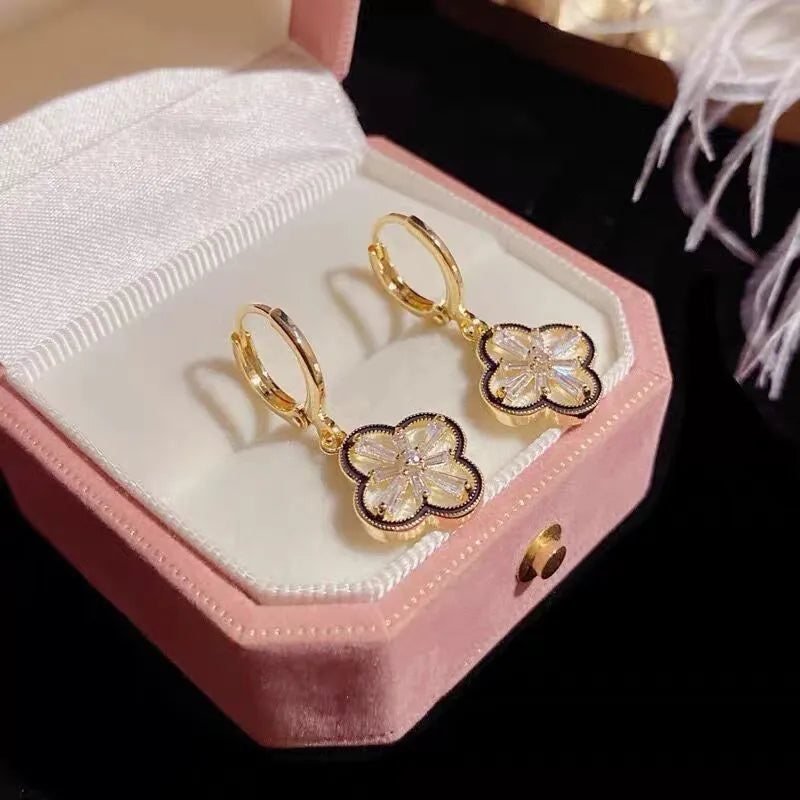 Crystal Four-Leaf Clover Pendant Earrings
