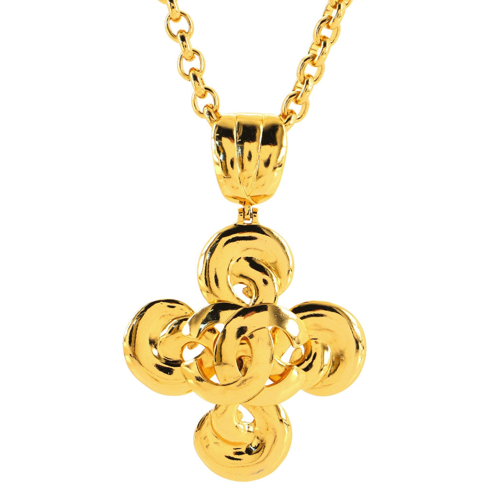Vintage CC Swirl Pendant Long Necklace Metal