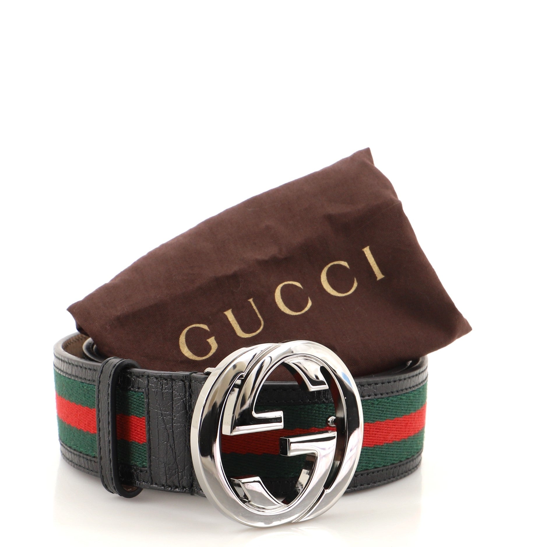 Interlocking G Web Belt Canvas and Leather Wide 95