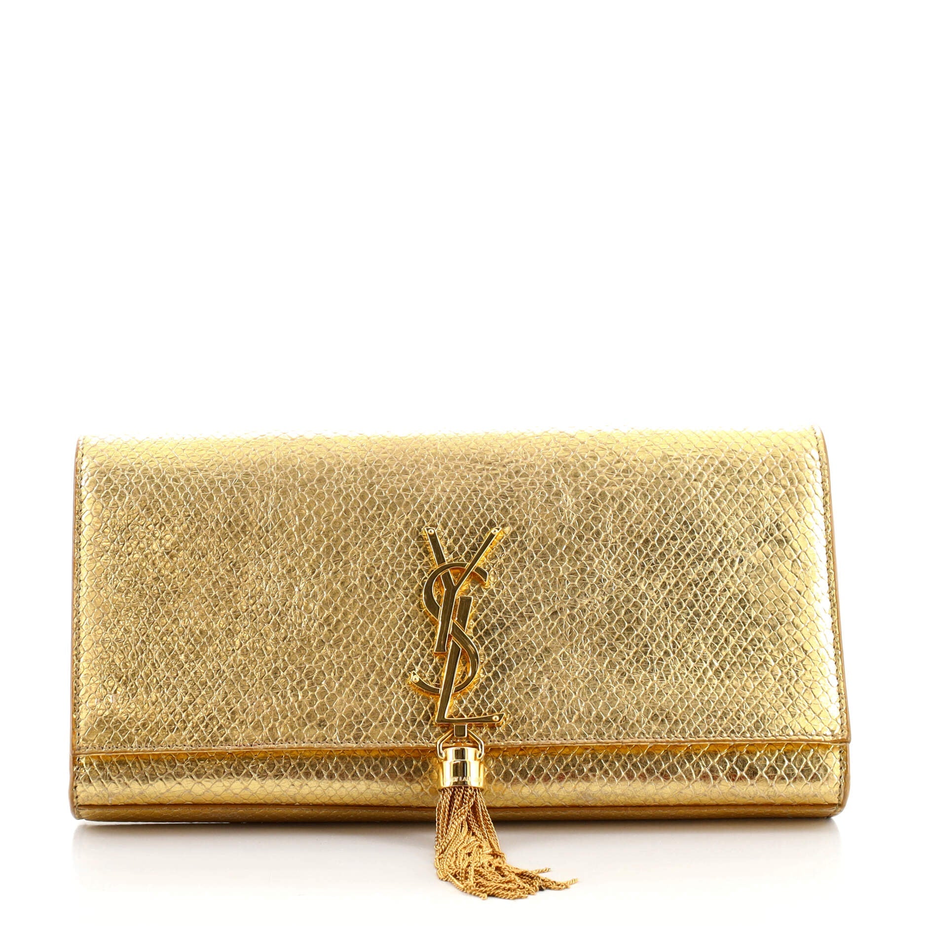 Classic Monogram Tassel Clutch Snake Embossed Leather Long