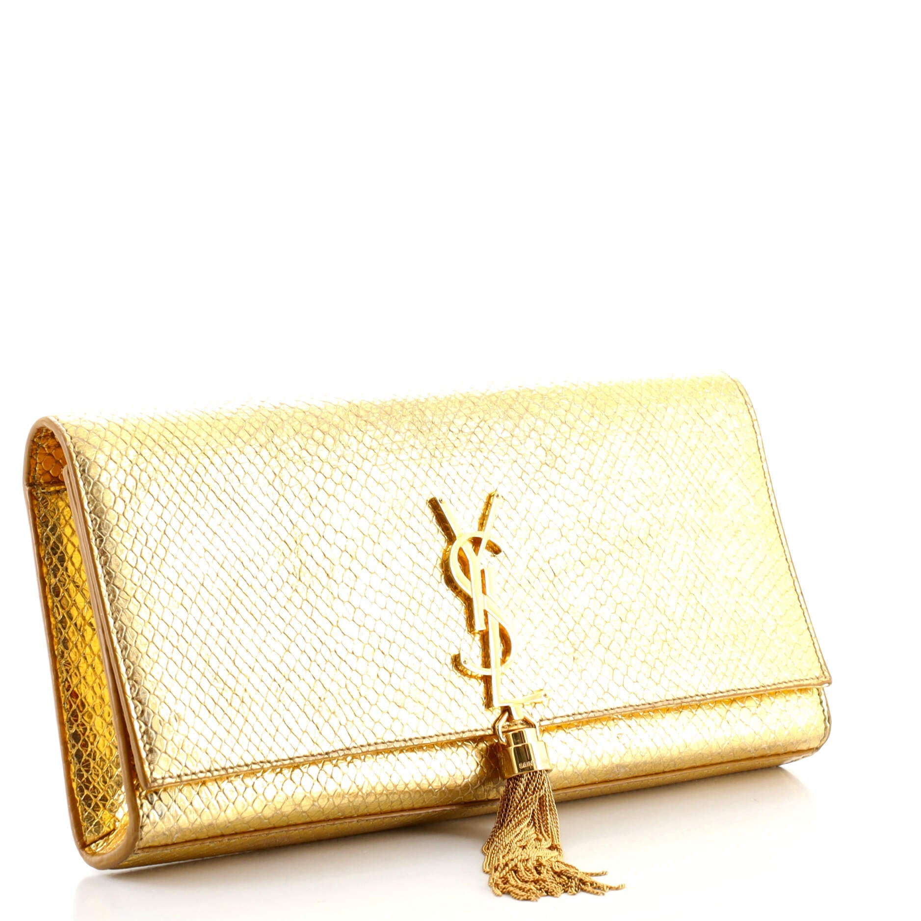 Classic Monogram Tassel Clutch Snake Embossed Leather Long