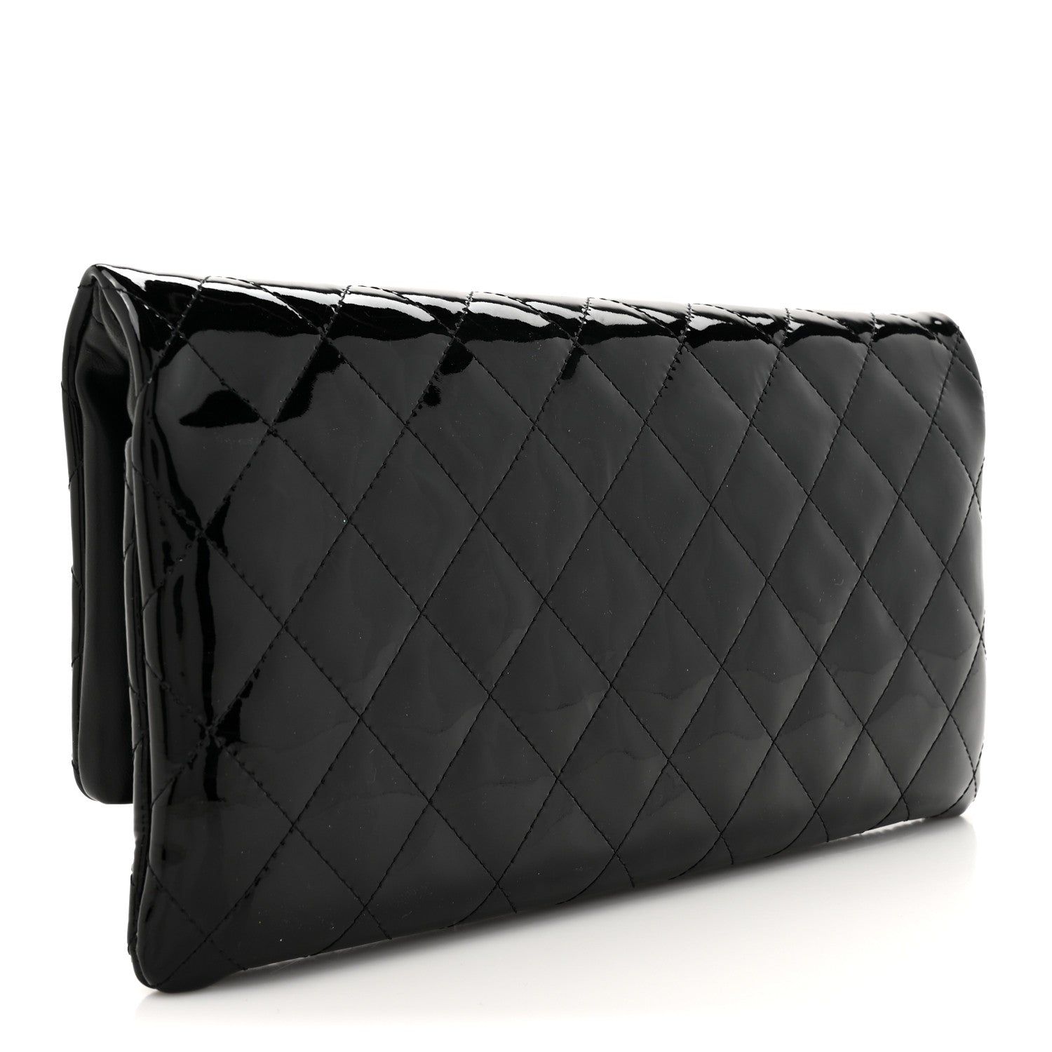 Patent Calfskin Quilted Beauty CC Clutch Black