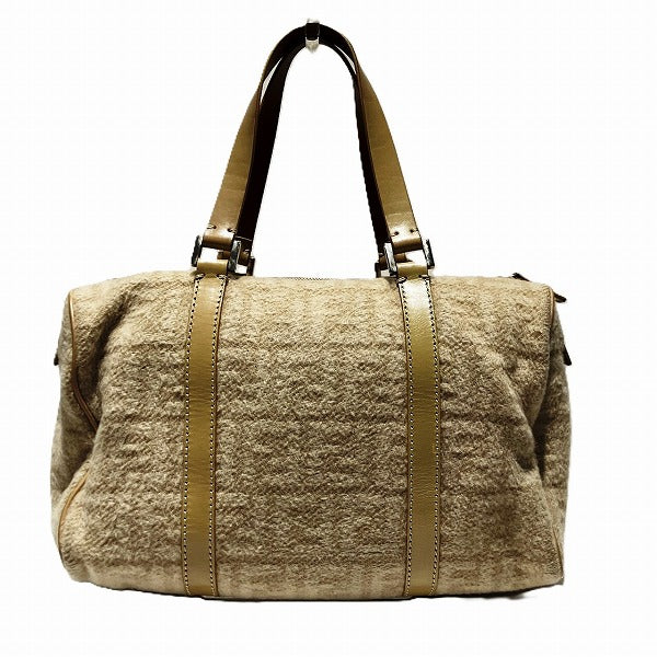 Fendi Zucca Canvas Wool Leather Boston Bag
