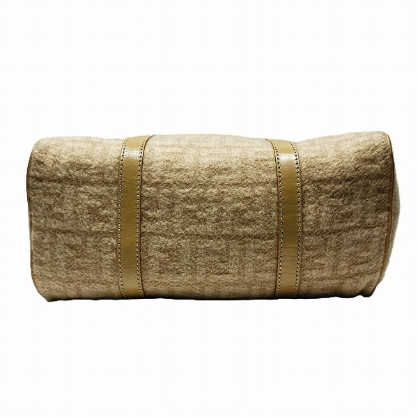 Fendi Zucca Canvas Wool Leather Boston Bag