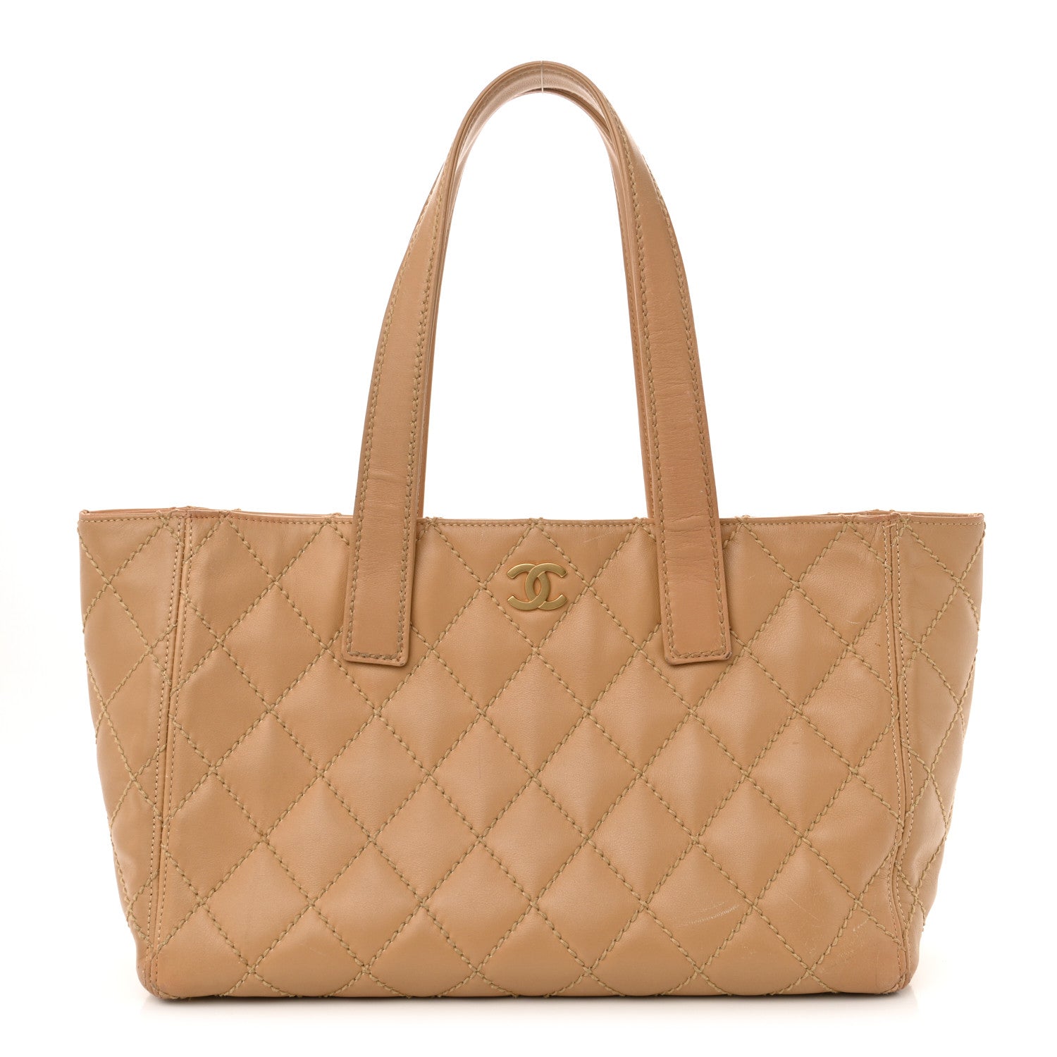Calfskin Wild Stitch Medium Tote Beige