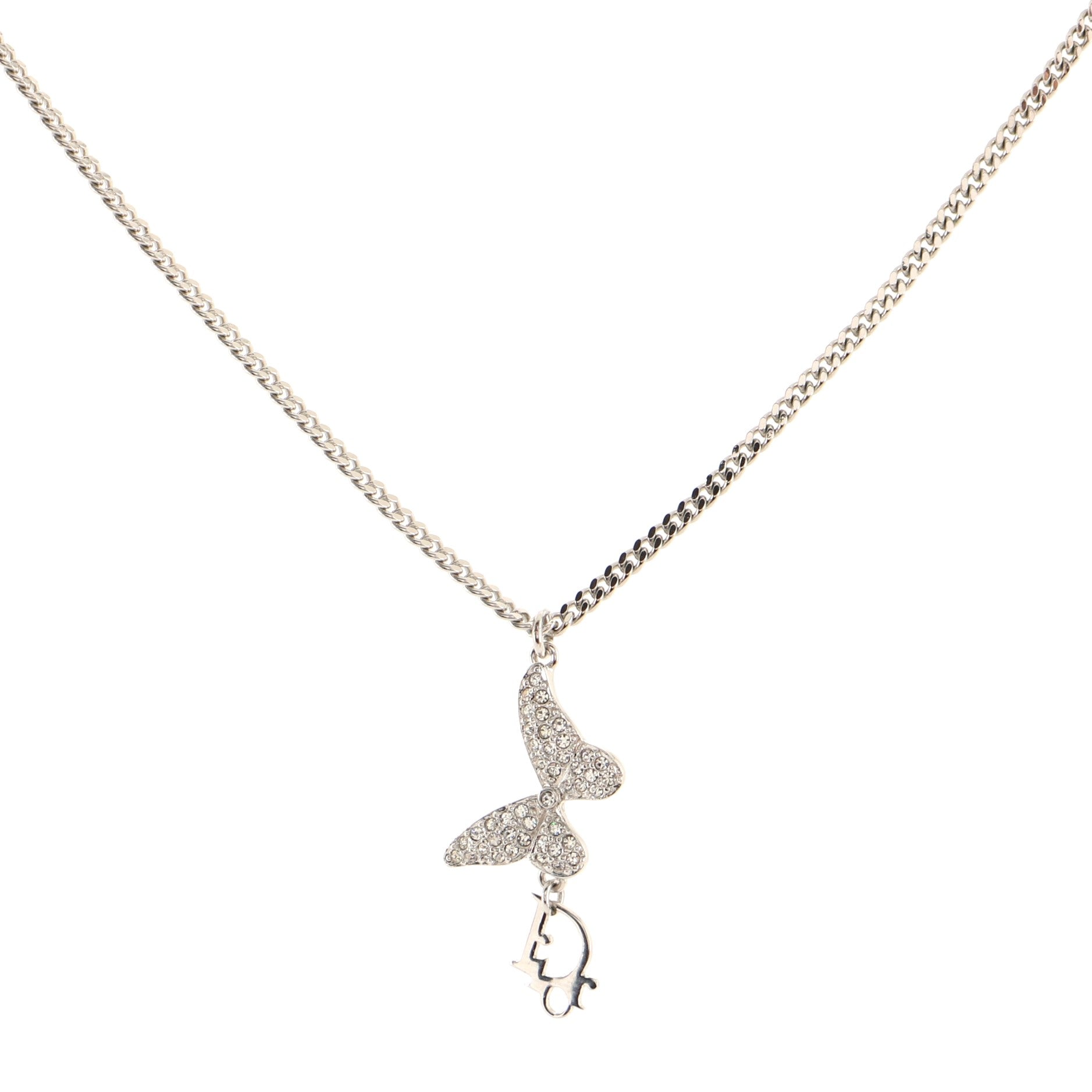 Butterfly Pendant Necklace Crystal Embellished Metal