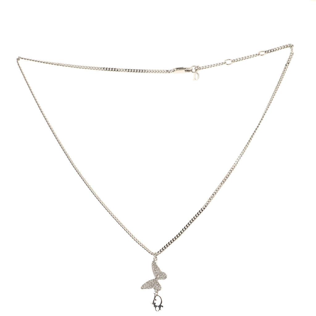 Butterfly Pendant Necklace Crystal Embellished Metal