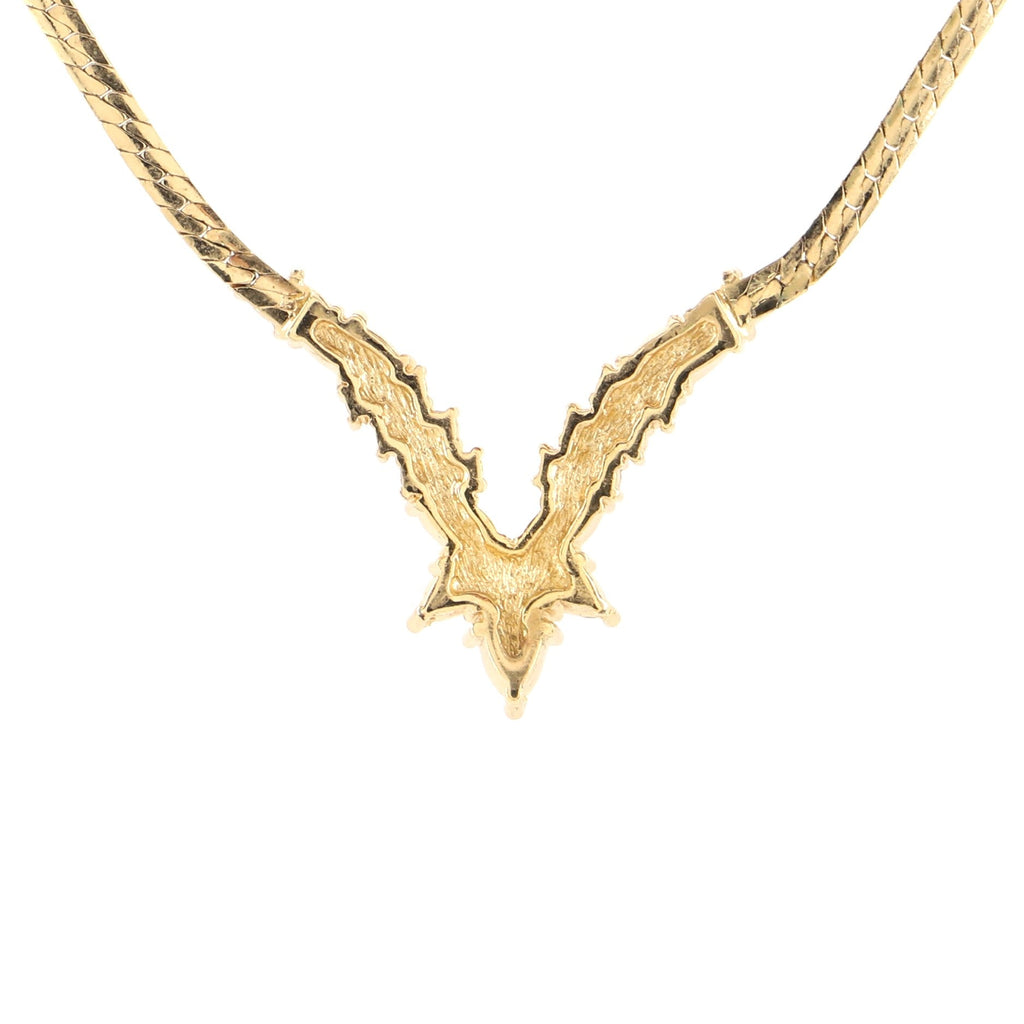 Vintage V Flower Necklace Crystal Embellished Metal