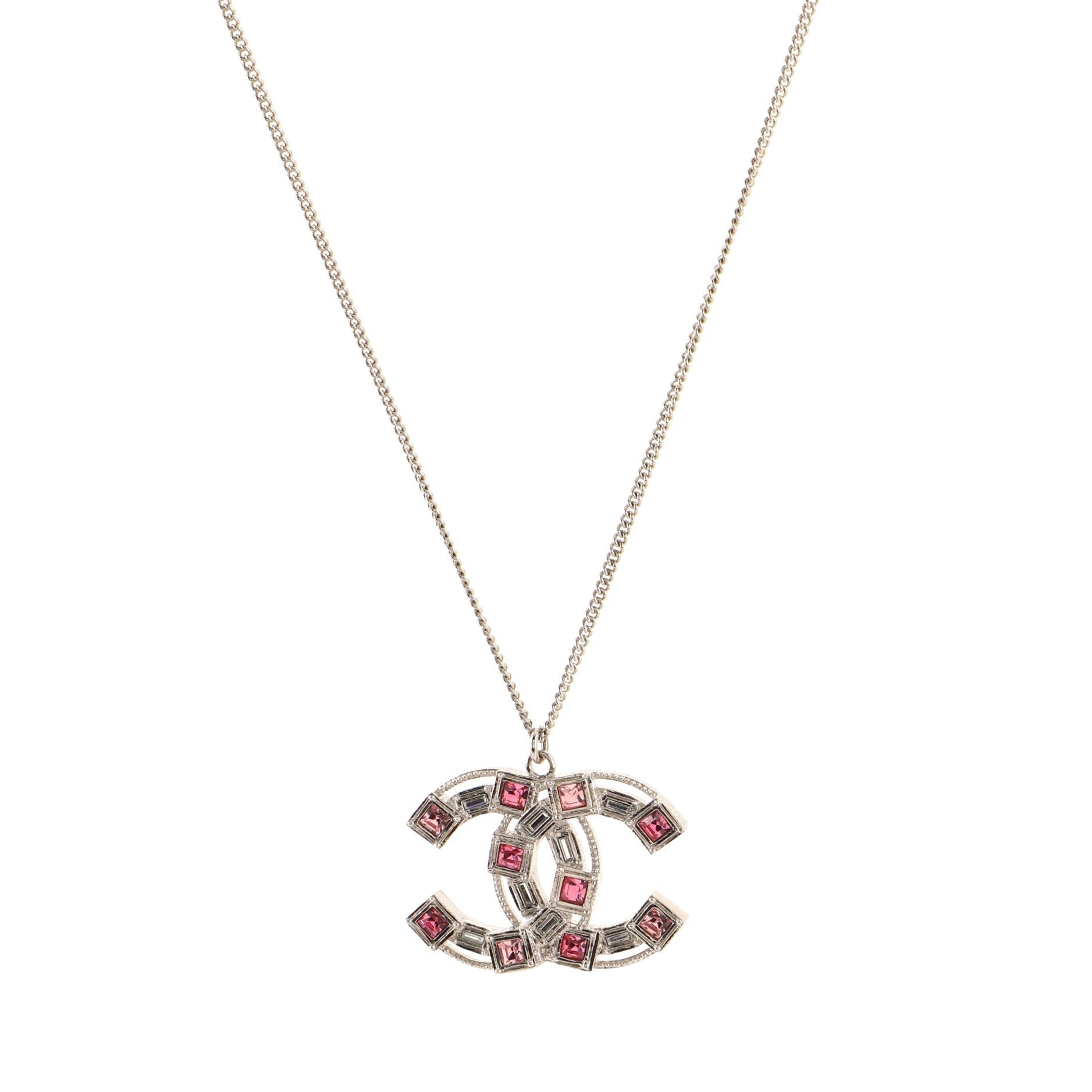 Multicolor CC Baguette Pendant Necklace Crystal Embellished Metal