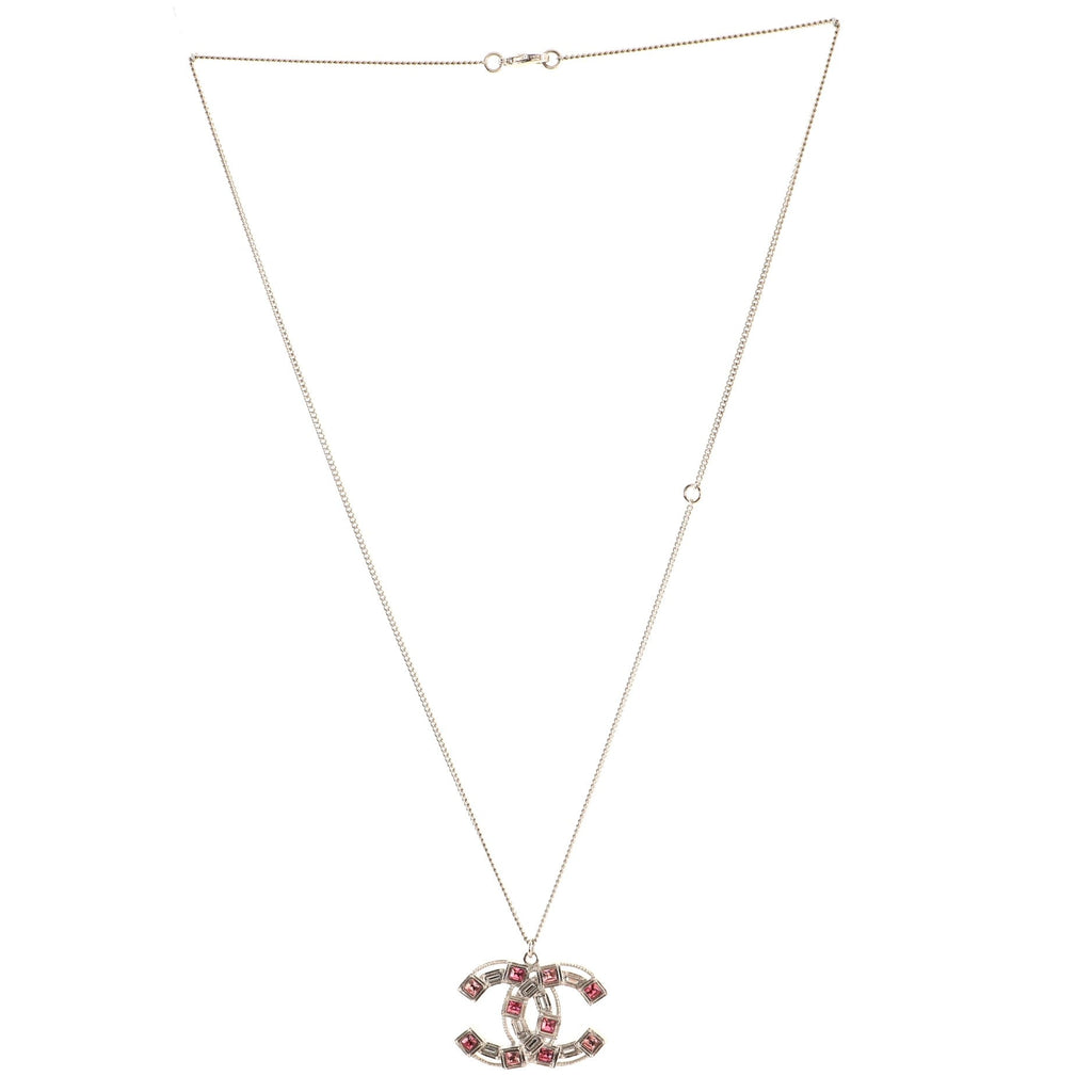 Multicolor CC Baguette Pendant Necklace Crystal Embellished Metal