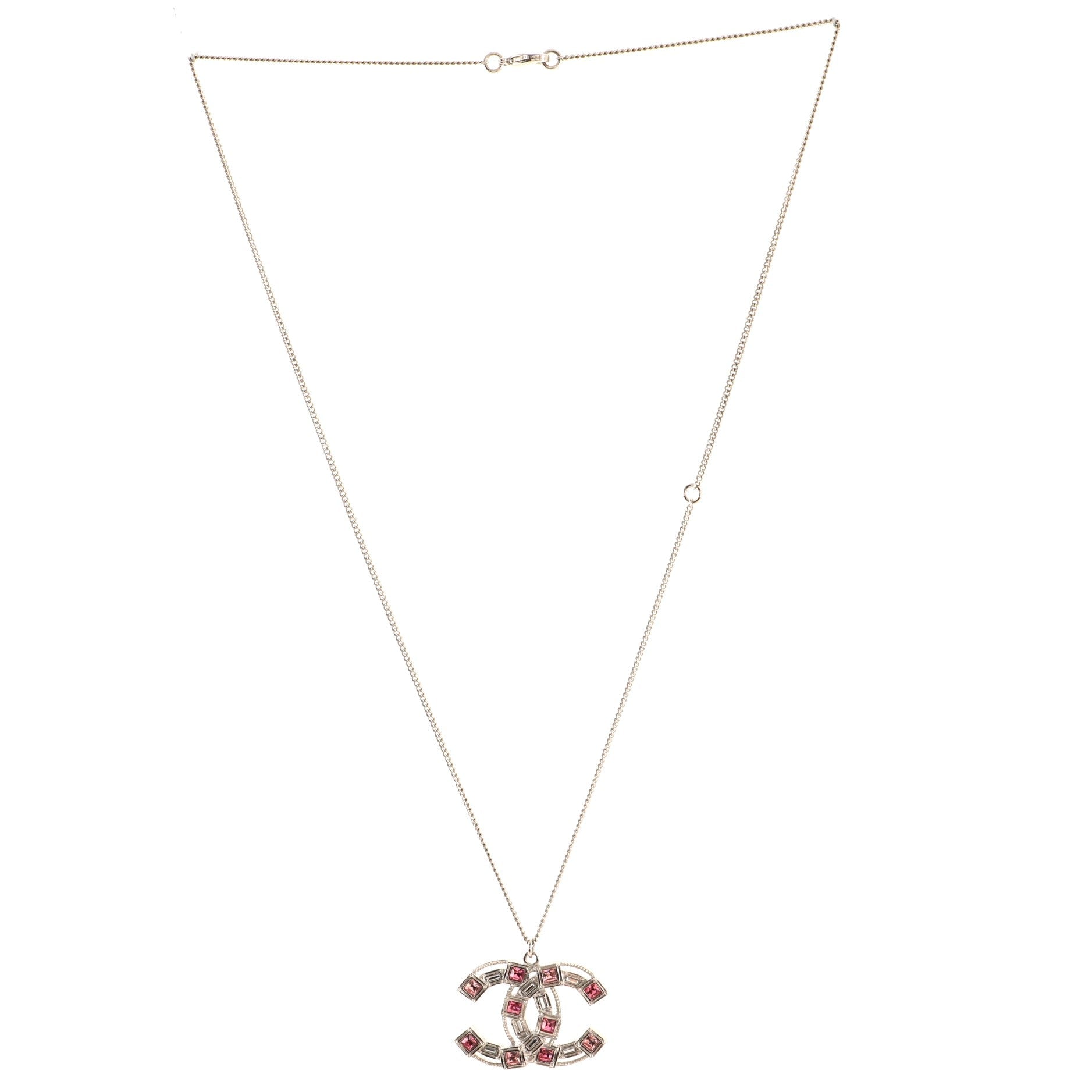 Multicolor CC Baguette Pendant Necklace Crystal Embellished Metal