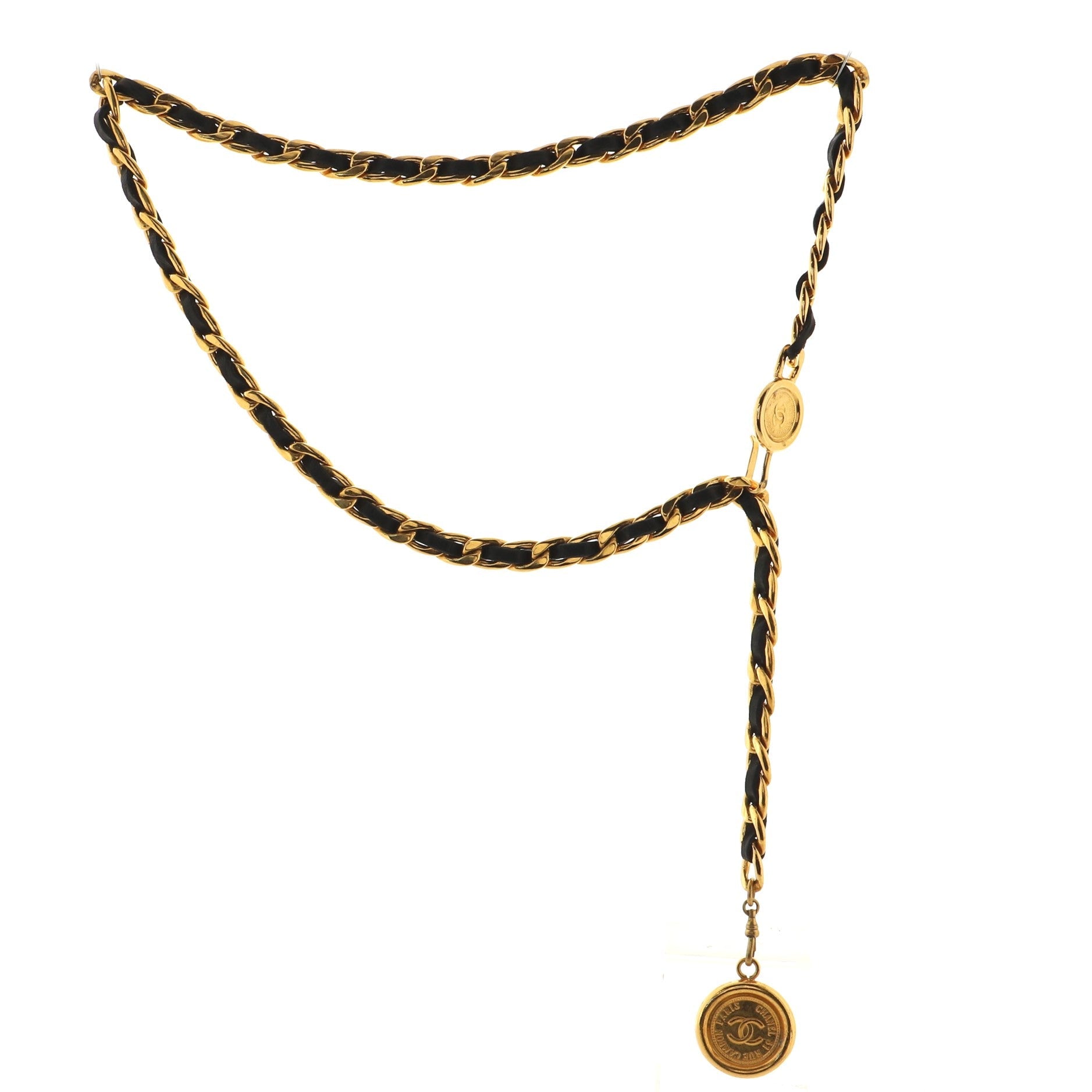 Vintage Medallion Chain Belt Metal and Leather 90