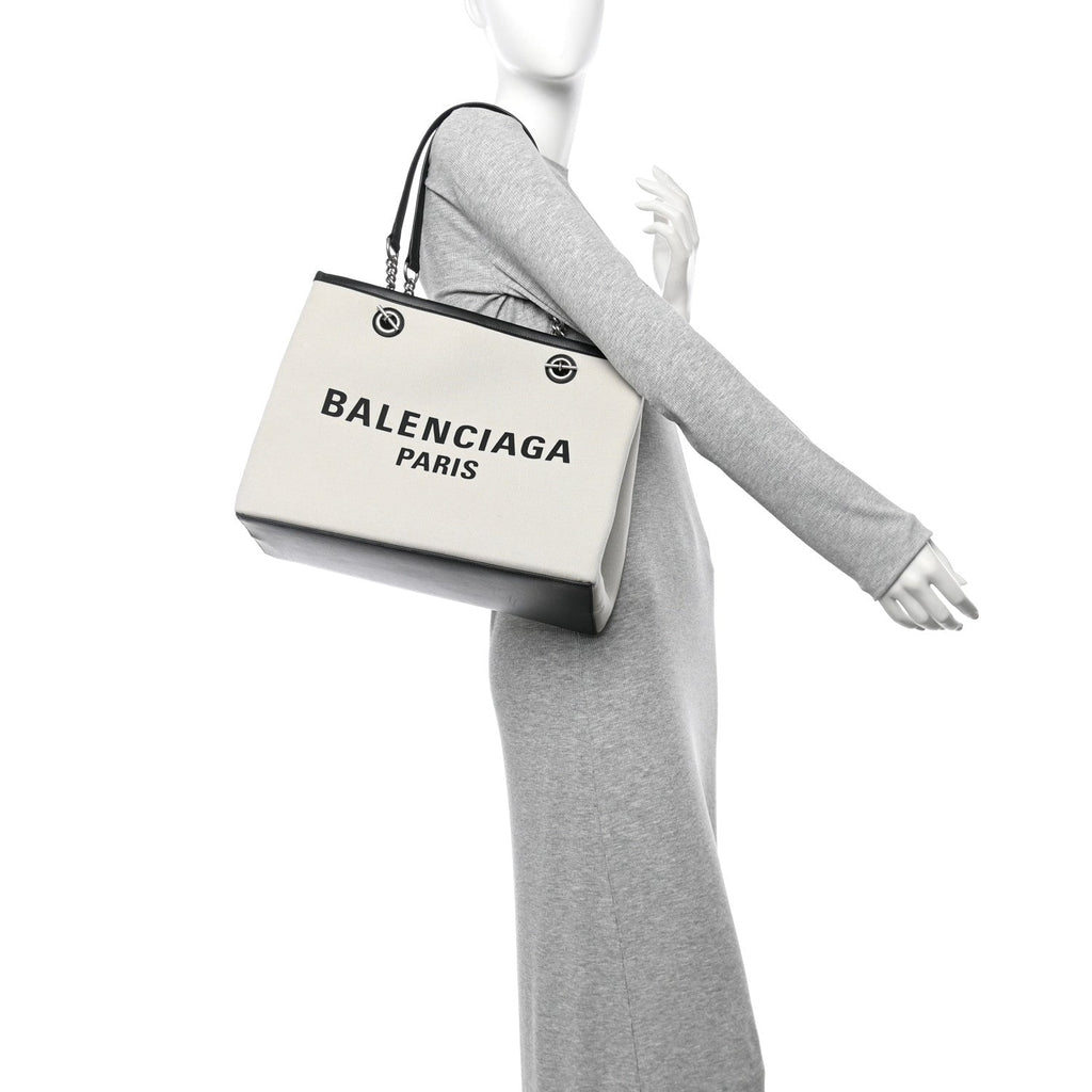 Canvas Calfskin Duty Free Tote Bag Natural Black