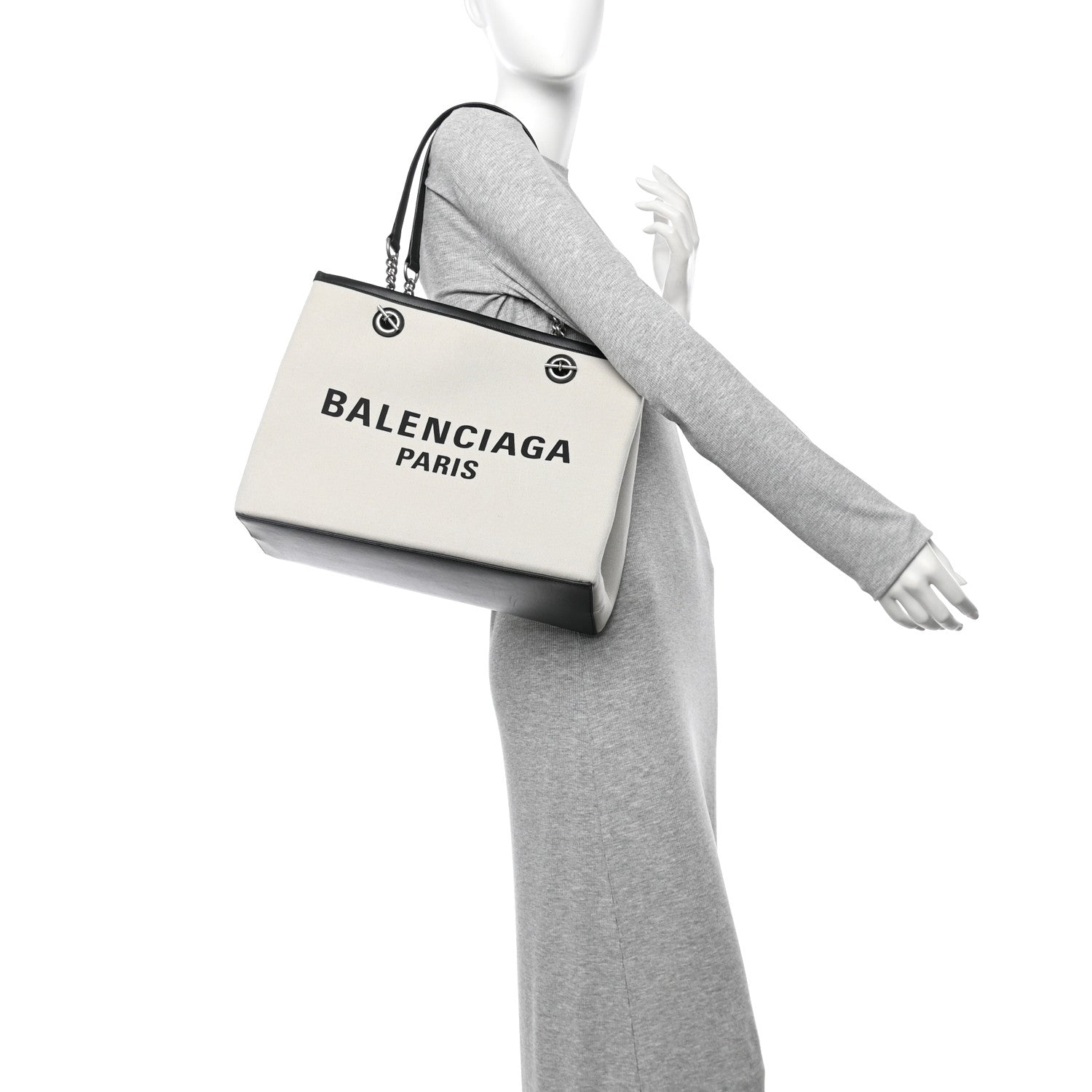 Canvas Calfskin Duty Free Tote Bag Natural Black