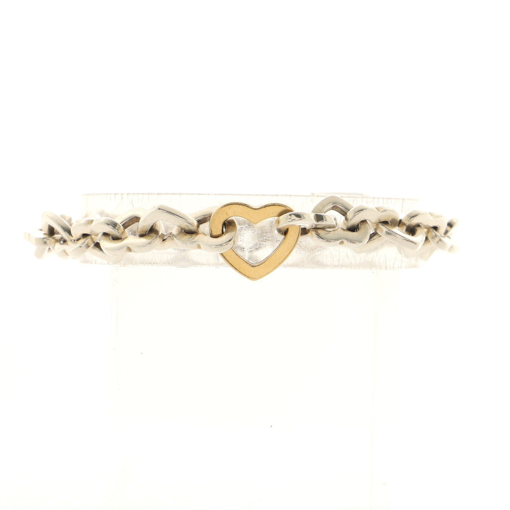 Heart Link Bracelet Sterling Silver and 18K Yellow Gold