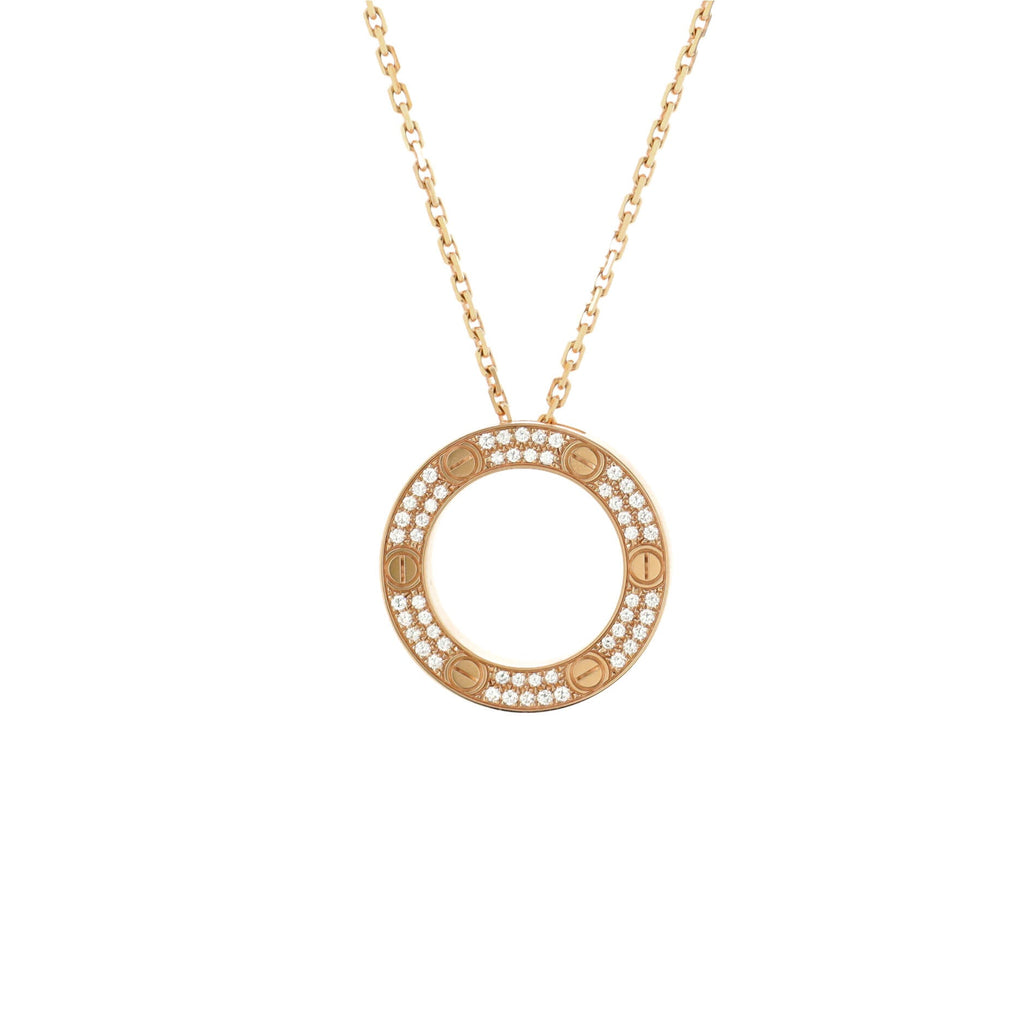 Pave Love Pendant Necklace 18K Rose Gold and Diamonds