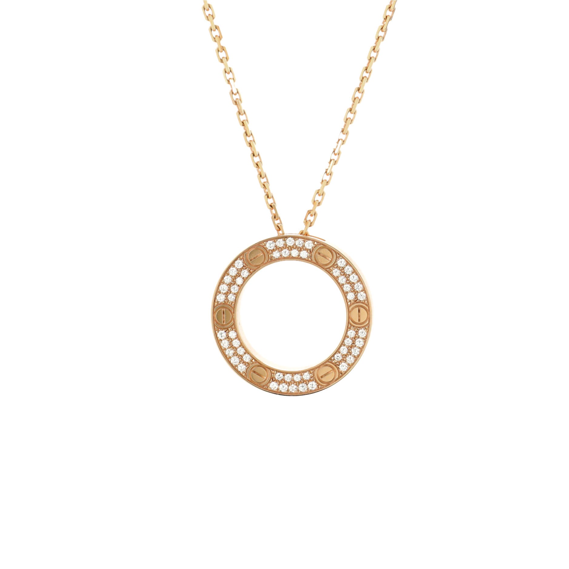 Pave Love Pendant Necklace 18K Rose Gold and Diamonds