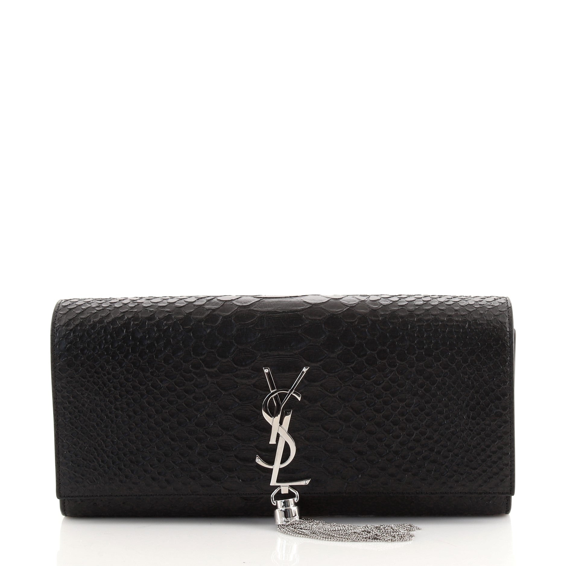 Classic Monogram Tassel Clutch Snake Embossed Leather Long