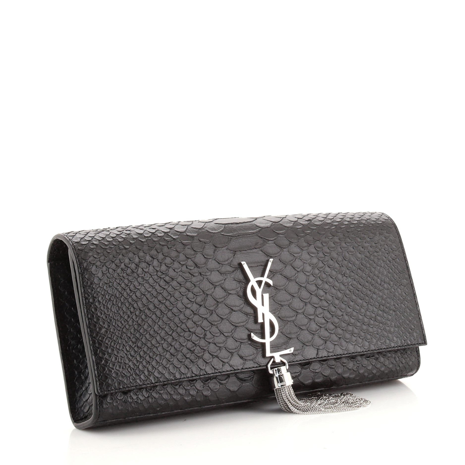 Classic Monogram Tassel Clutch Snake Embossed Leather Long