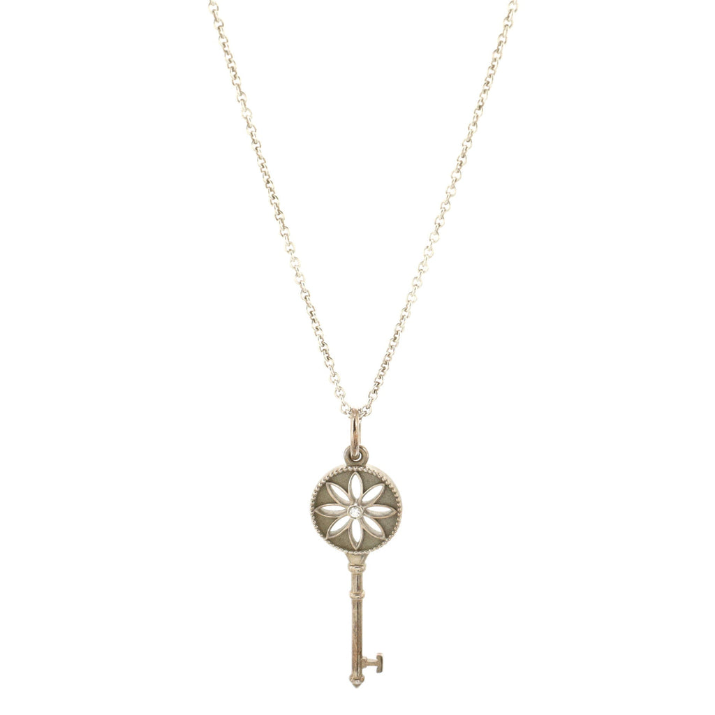 Daisy Key Pendant Necklace Sterling Silver with Diamond Small