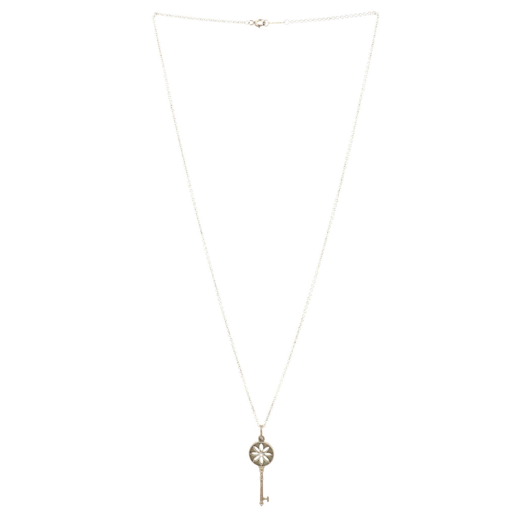 Daisy Key Pendant Necklace Sterling Silver with Diamond Small