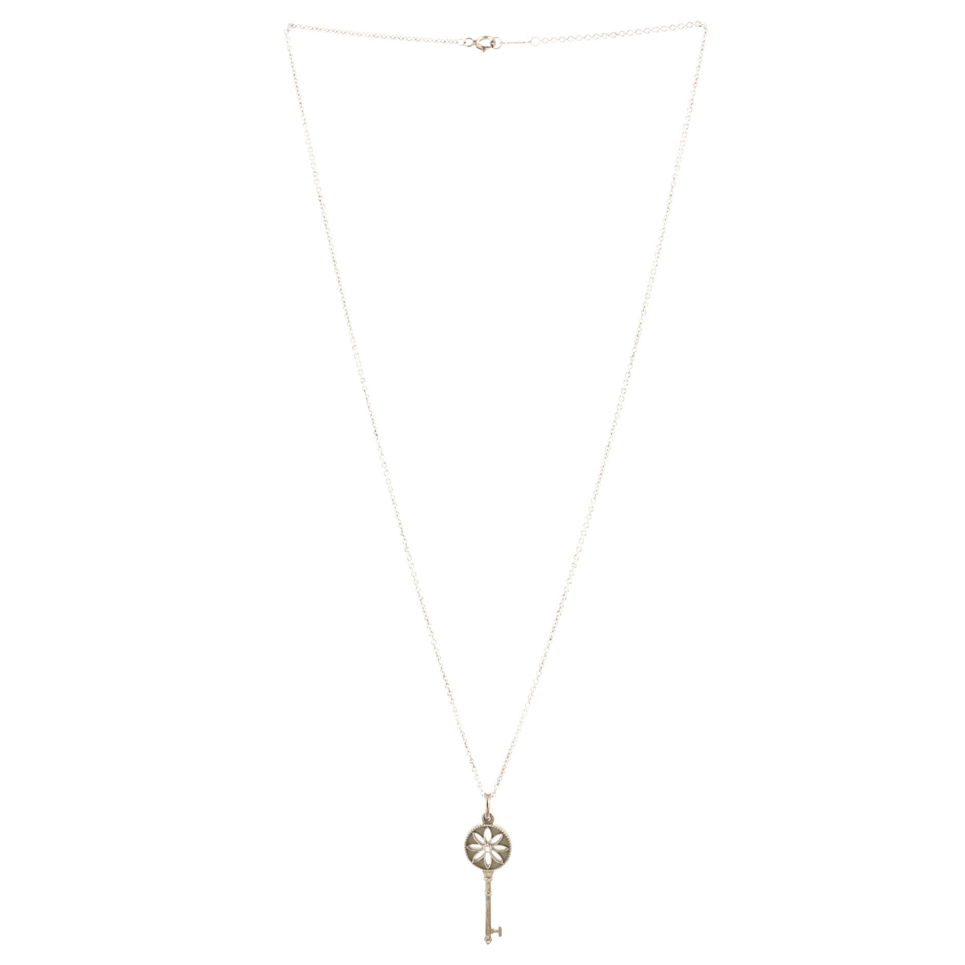 Daisy Key Pendant Necklace Sterling Silver with Diamond Small