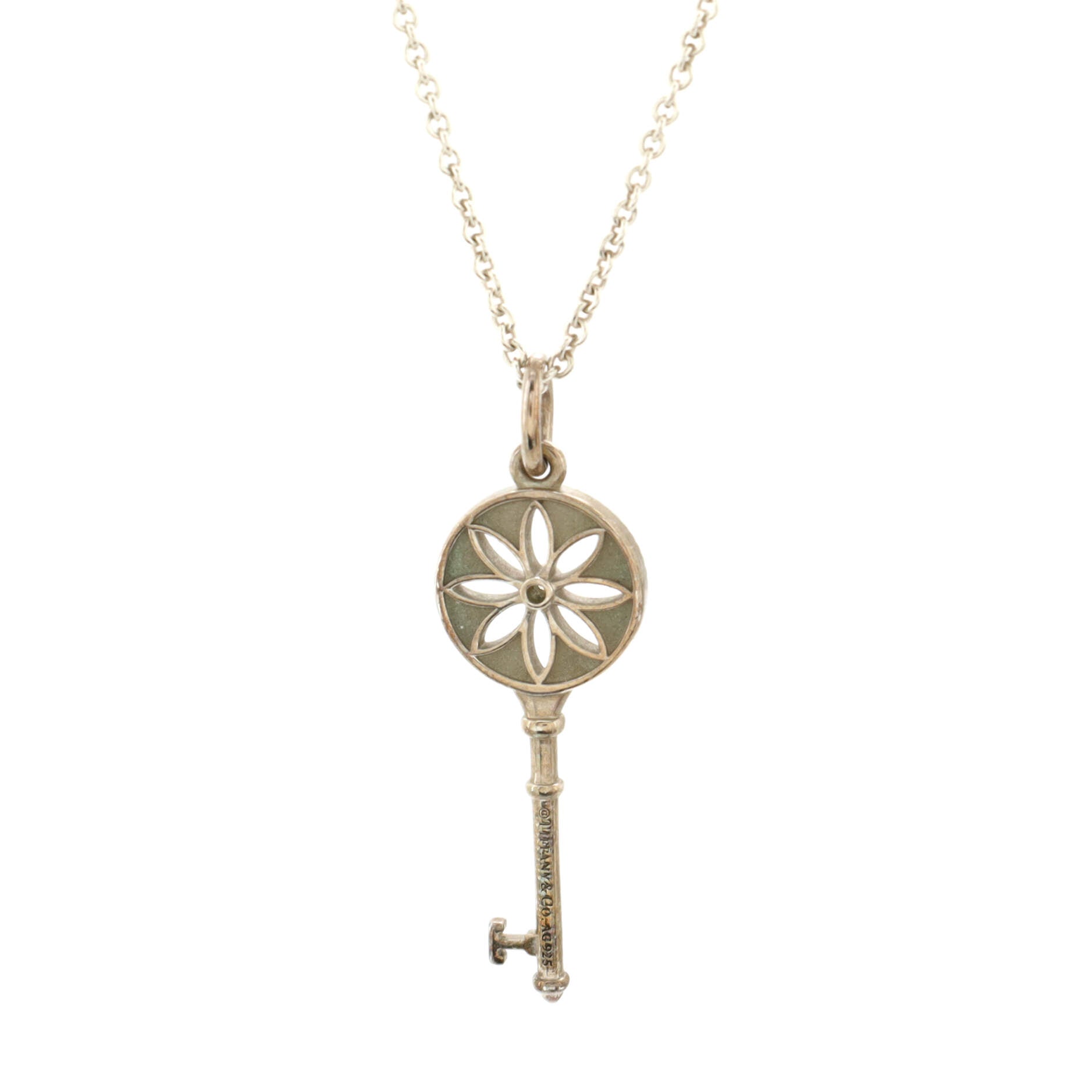 Daisy Key Pendant Necklace Sterling Silver with Diamond Small