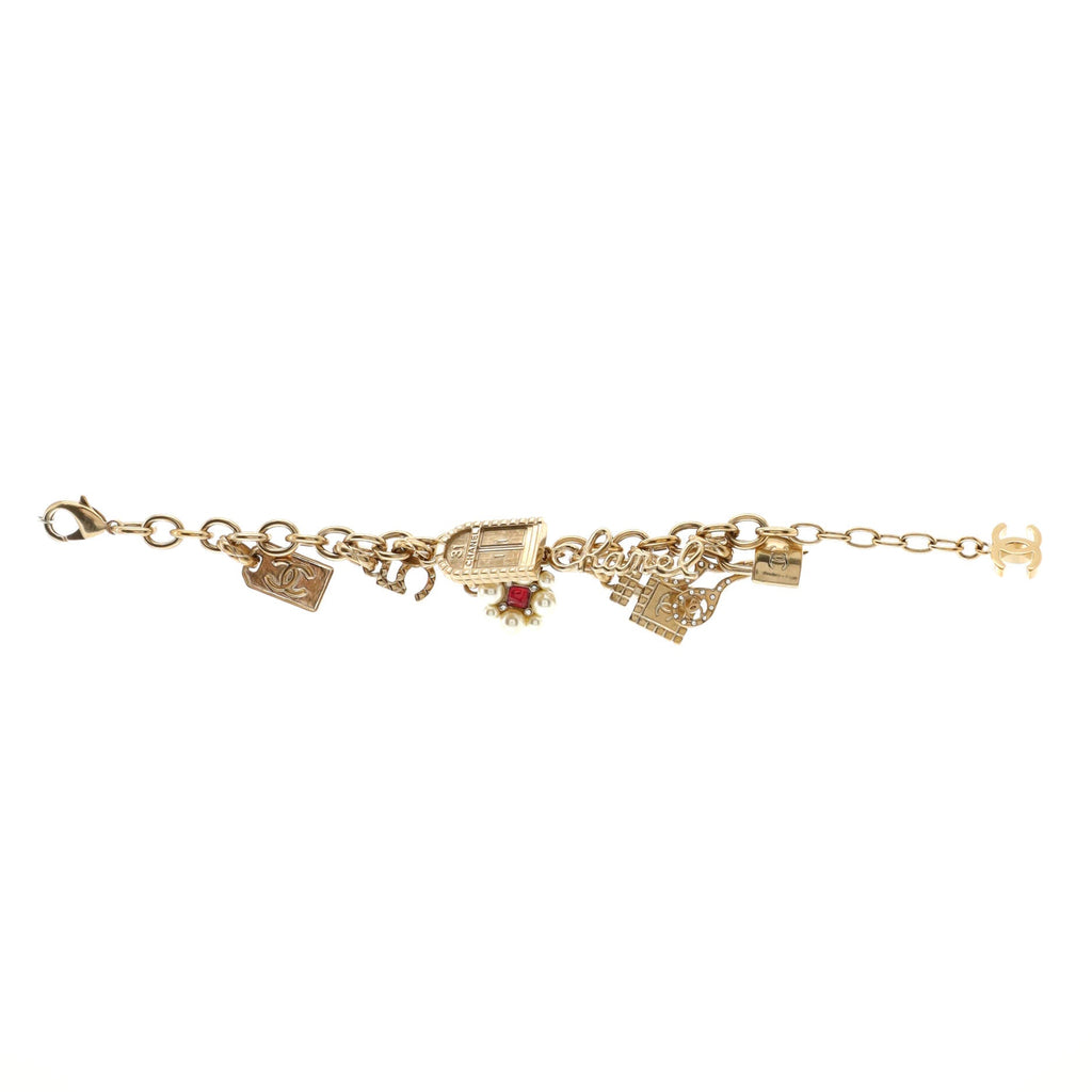 CC Charm Bracelet Metal with Faux Pearls, Crystals and Enamel