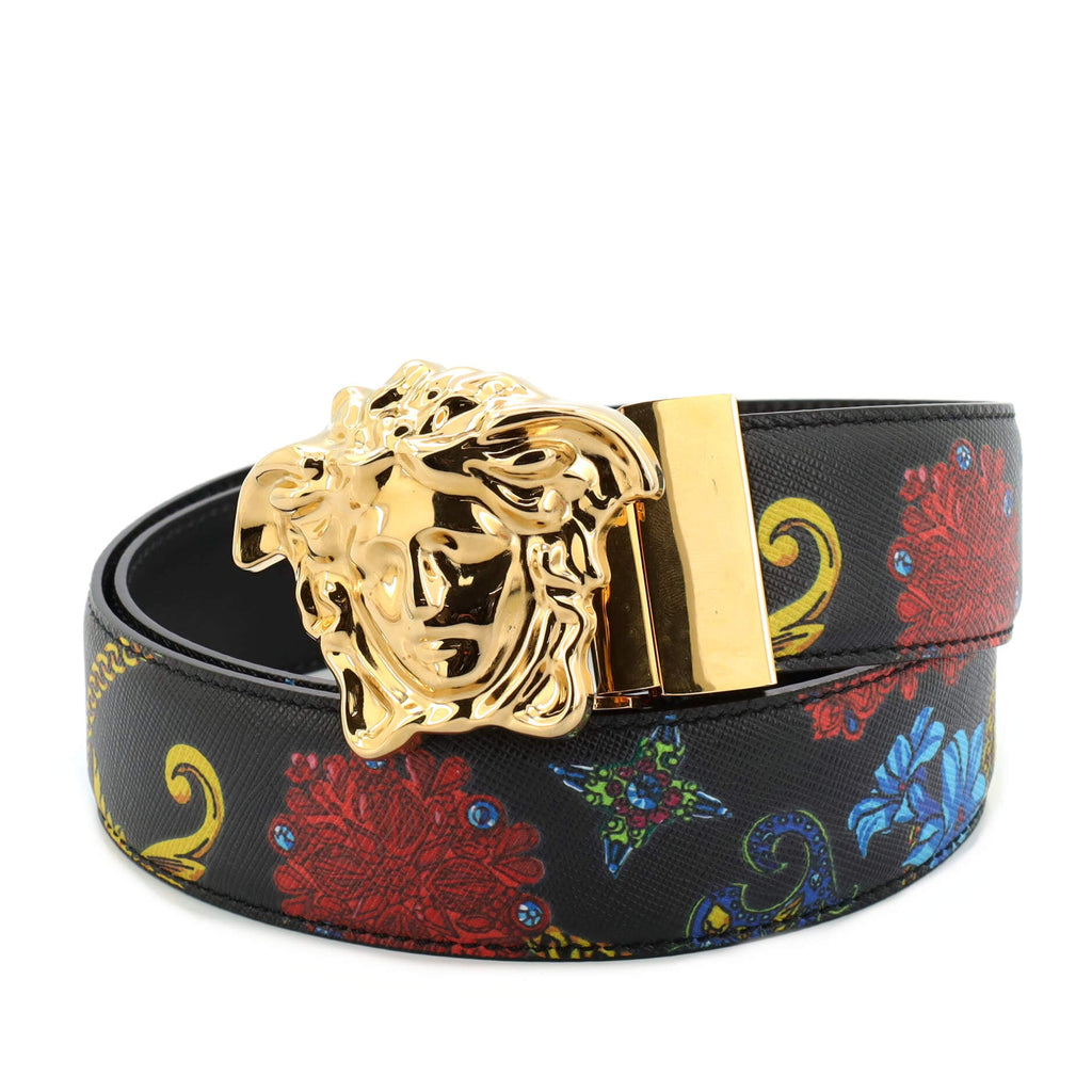 Medusa Buckle Belt Printed Leather Wide 90