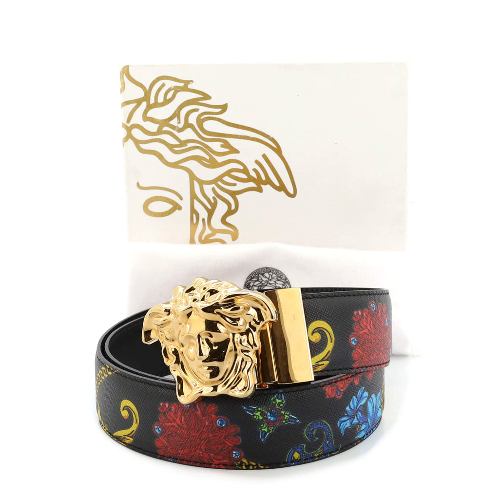 Medusa Buckle Belt Printed Leather Wide 90