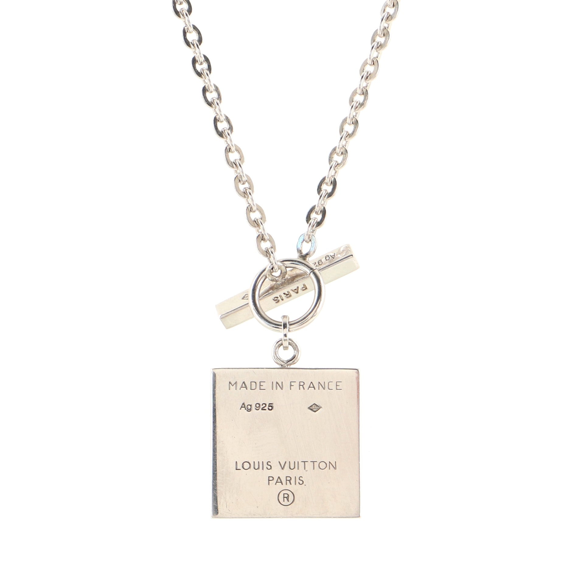 V Logo Square Pendant Necklace Sterling Silver with Enamel