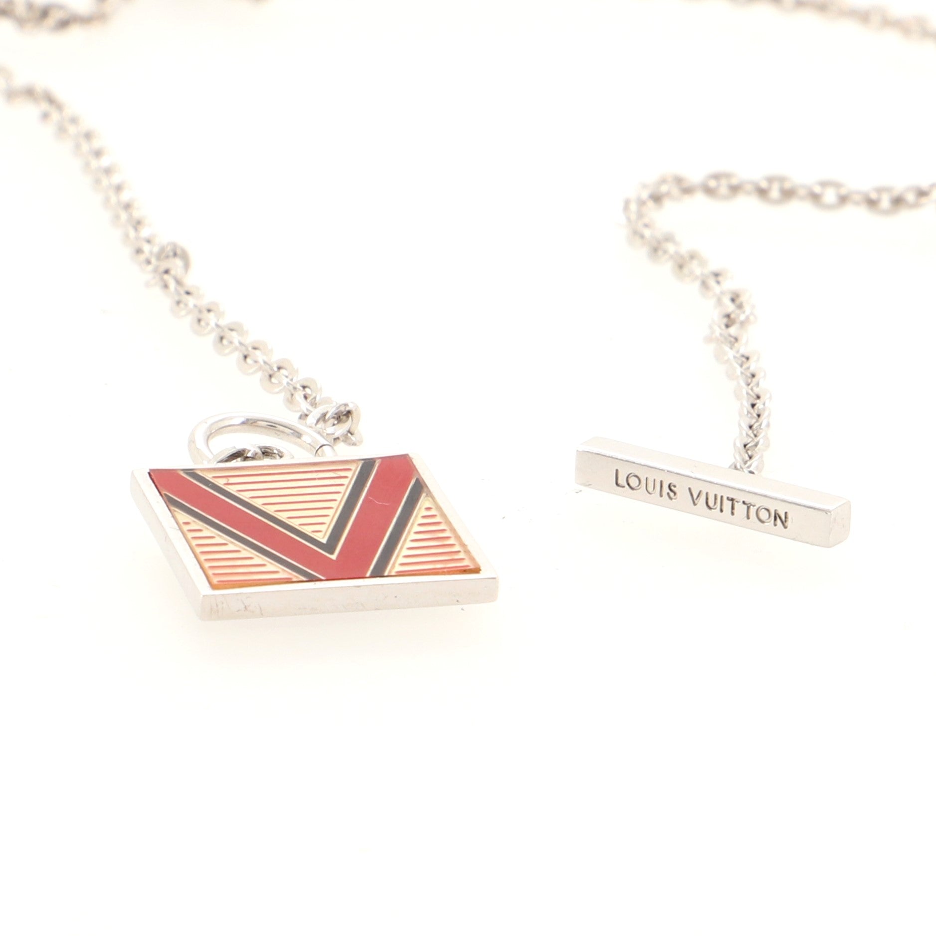V Logo Square Pendant Necklace Sterling Silver with Enamel