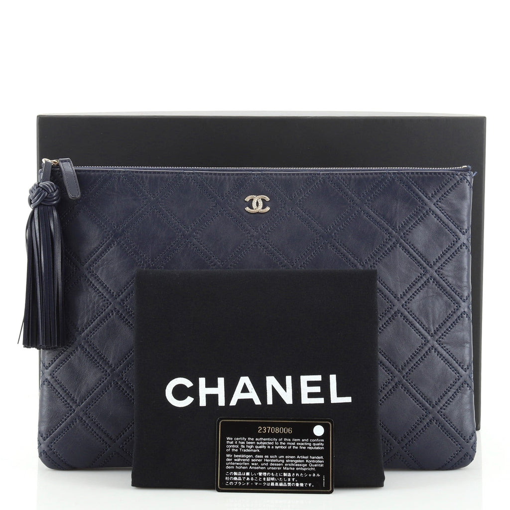 Diamond Double Stitch O Case Clutch Quilted Calfskin Large