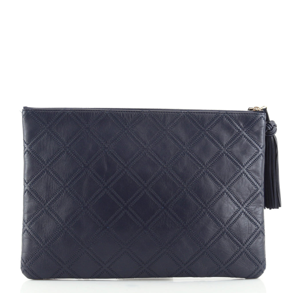 Diamond Double Stitch O Case Clutch Quilted Calfskin Large