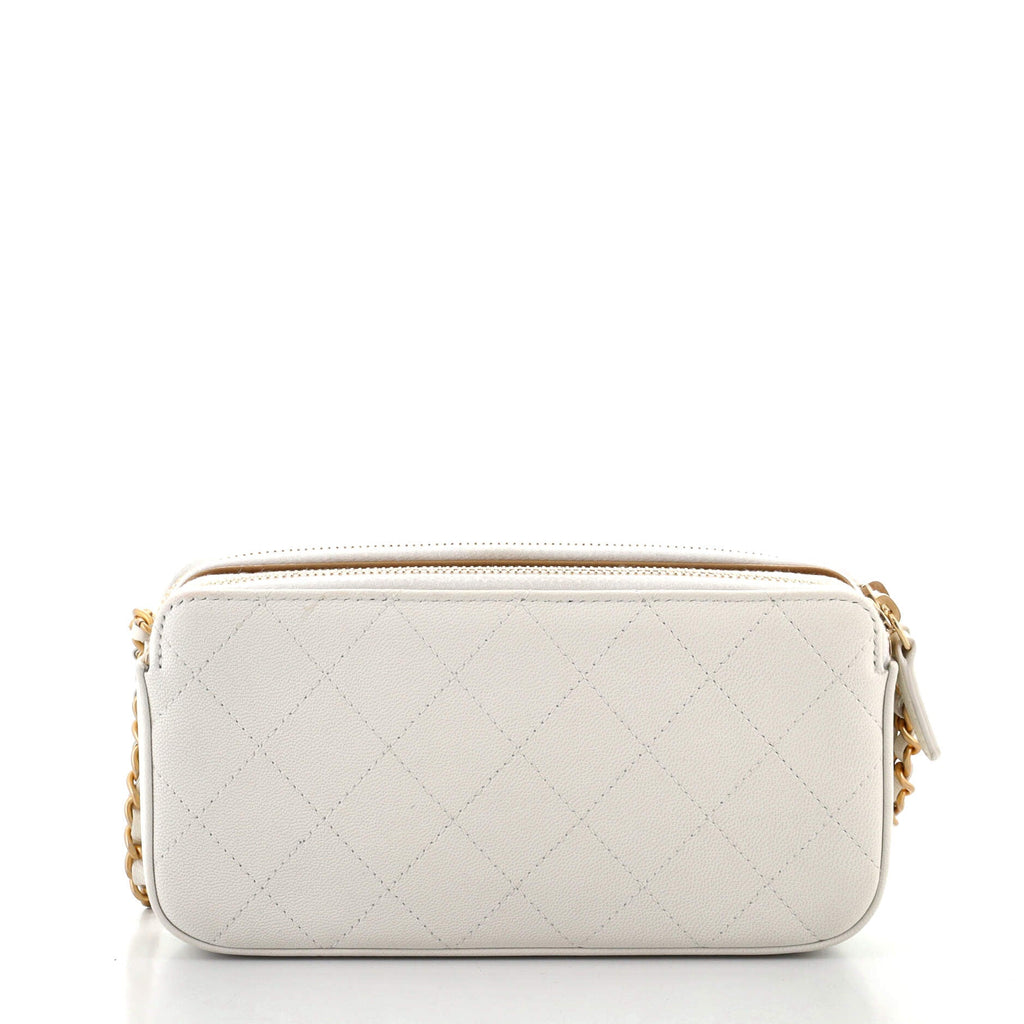Chic Pearls Double Zip Clutch with Chain Quilted Lambskin