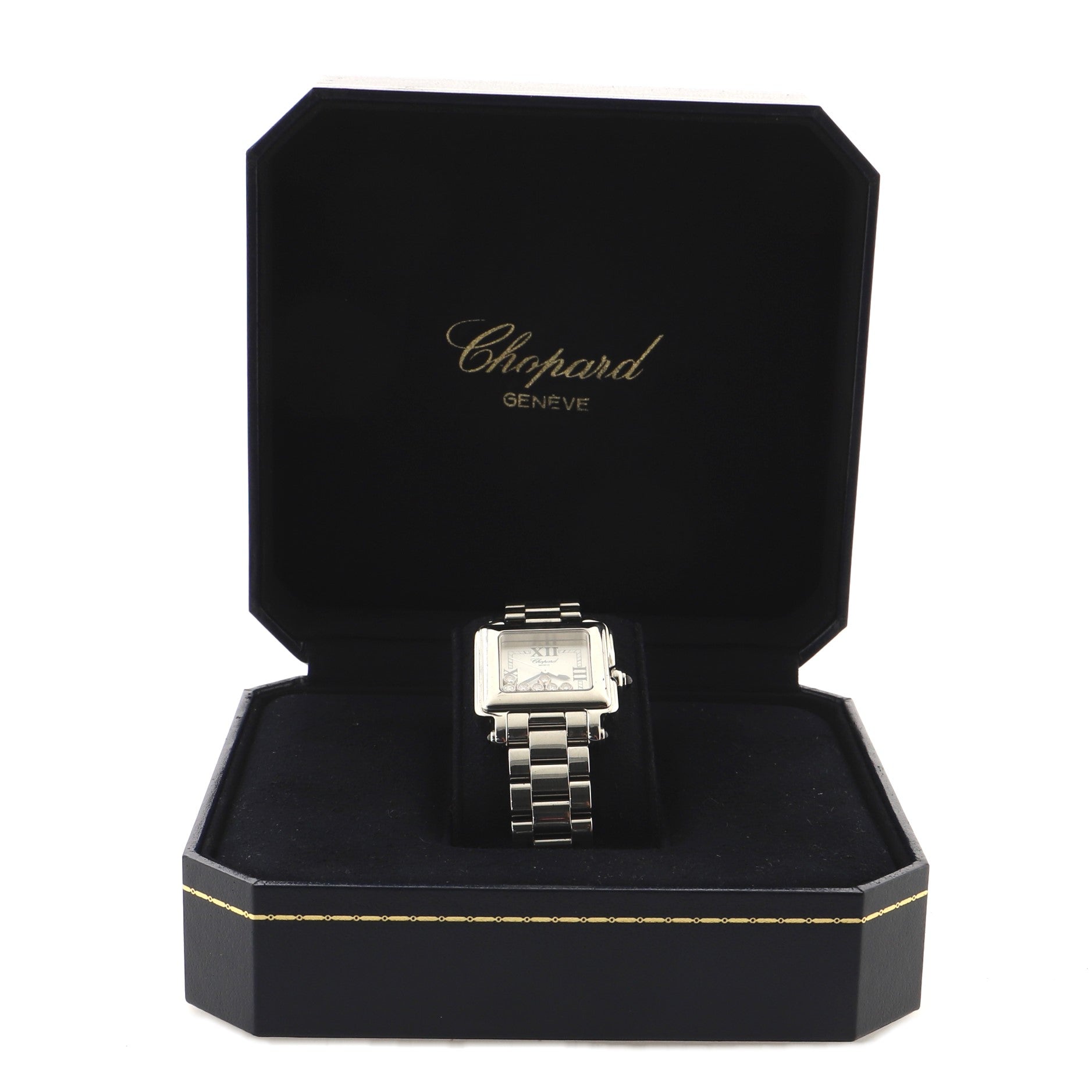 Happy Sport Square Quartz Watch Stainless Steel with 7 Floating Diamonds 27