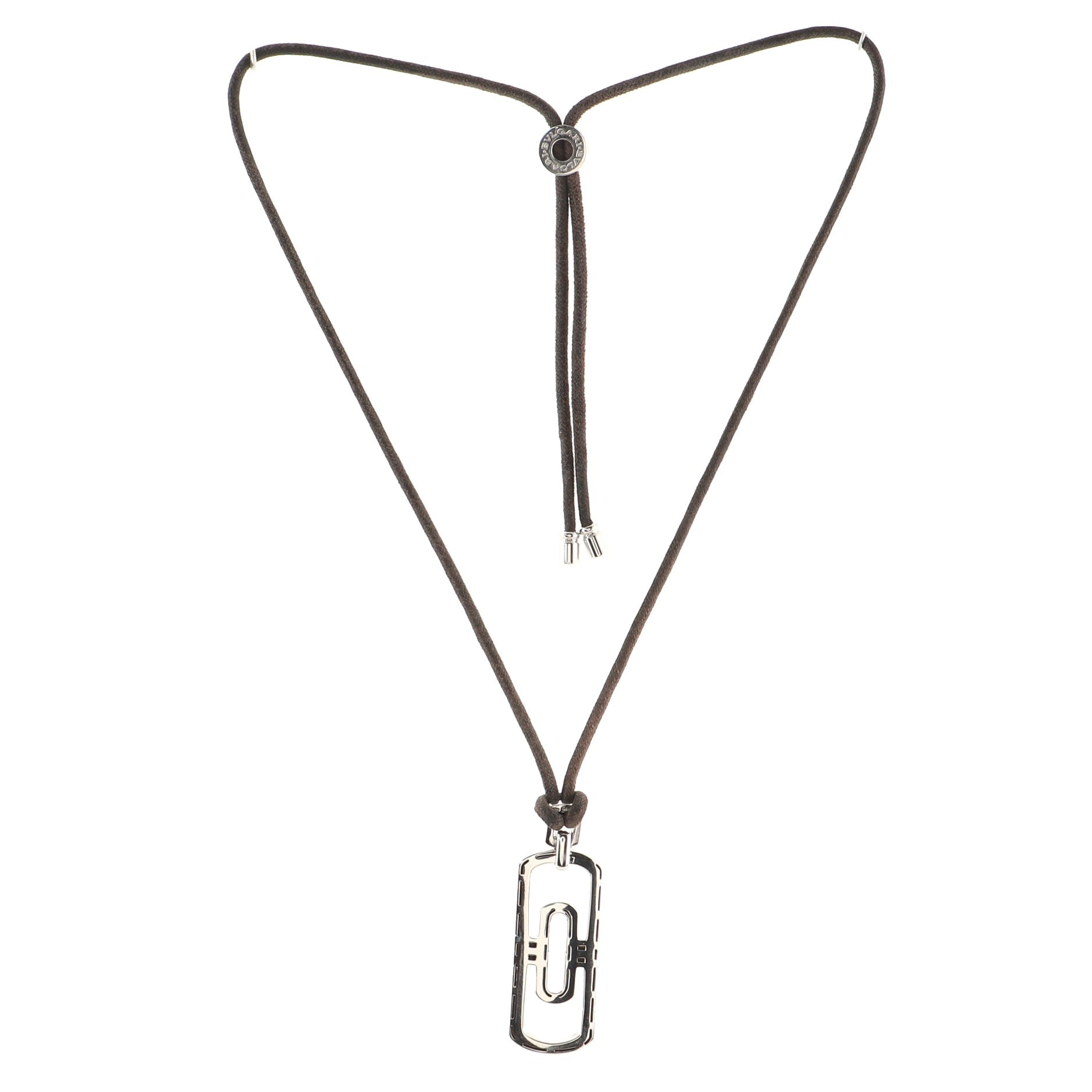 Parentesi Pendant Necklace 18K White Gold with Leather Cord