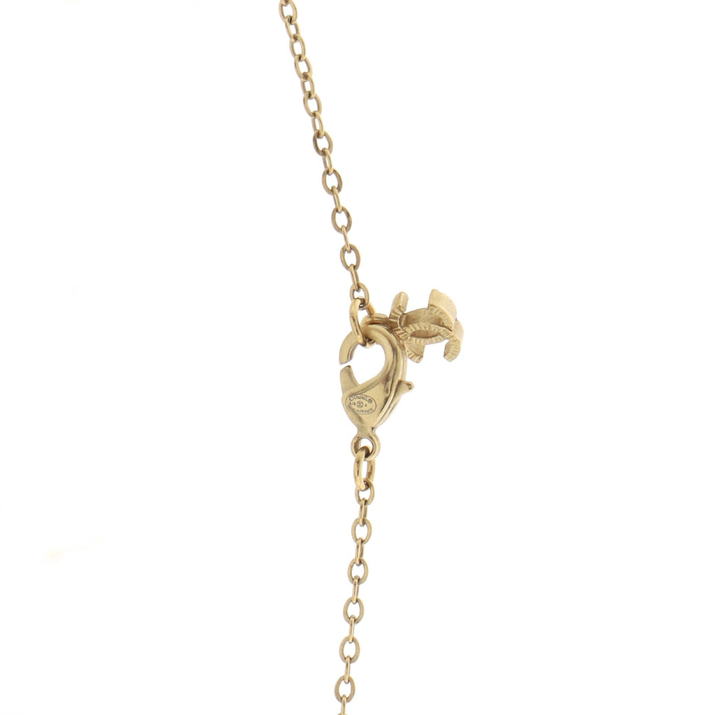 CC Crest Pendant Necklace Metal with Crystals and Faux Pearl