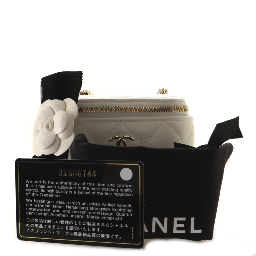 Camellia Bow Vanity Case with Chain Quilted Lambskin Mini